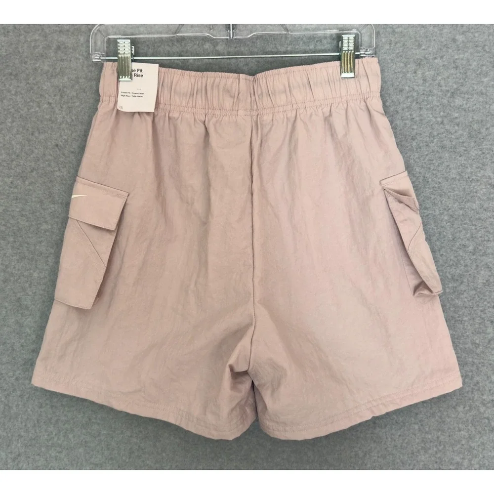 New! Nike Womens Woven High Rise Cargo Shorts Small Light Mauve Loose Fit NWT - Picture 2 of 9